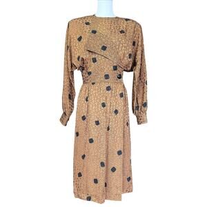 Frank Masandrea Vintage 80s Midi Wrap Dress 100% Silk Size 10 Shoulder Pads